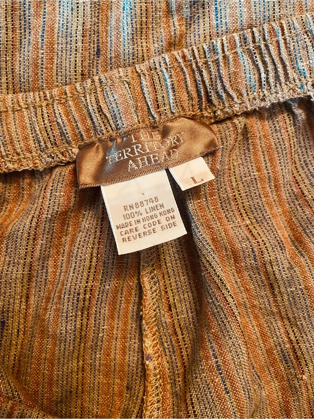 VTG The Territory Ahead 100% Linen Trouser Pants Earthy Striped Woven Men’s sz L